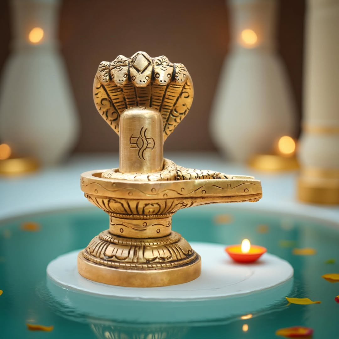 Brass Shivalingam with Naga