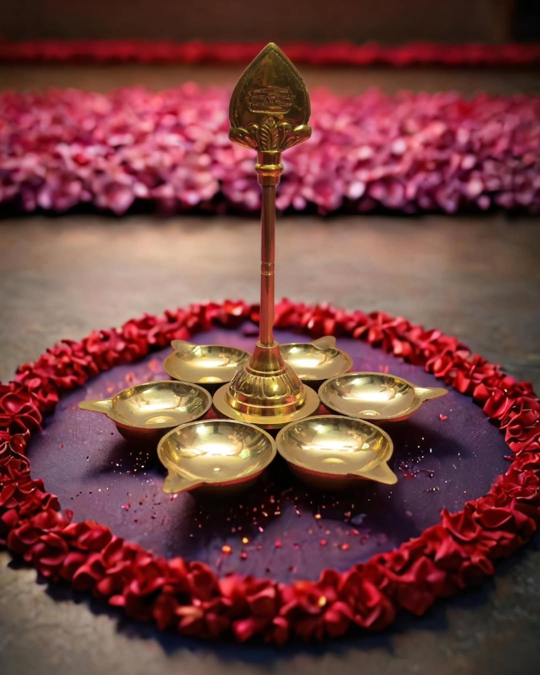 Brass 6 Face Murugan Lamp (7inch)