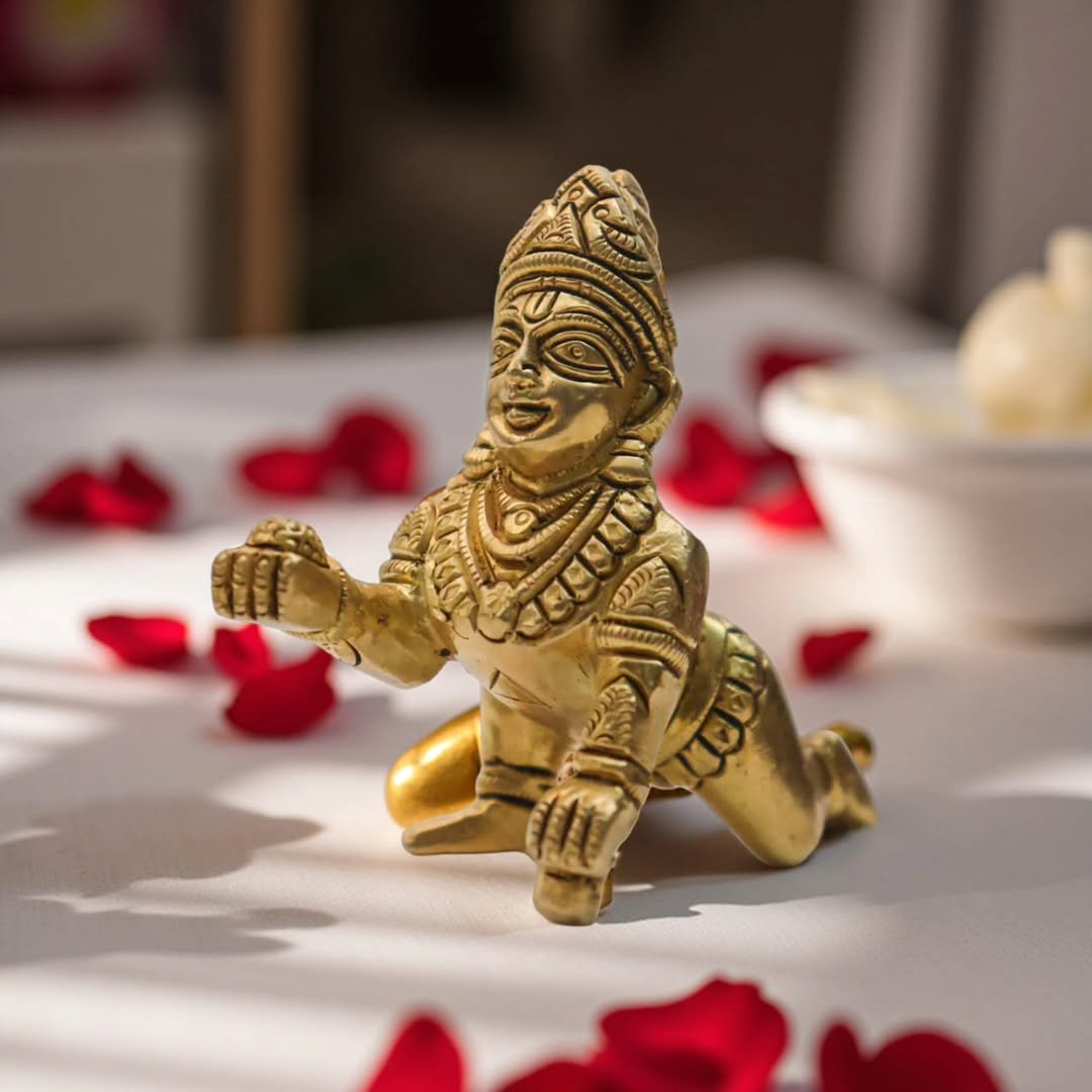 Laddu Krishna Brass Idol (3 inch)