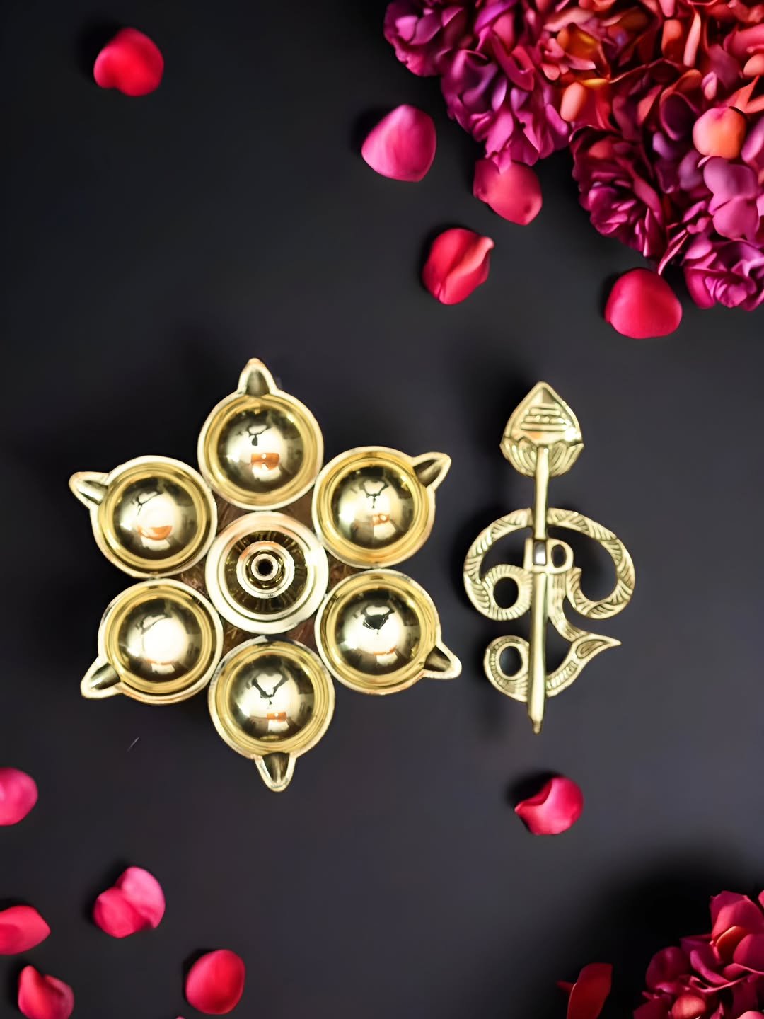 Brass 6 Face Diya Murugan Vilakku - Image 2