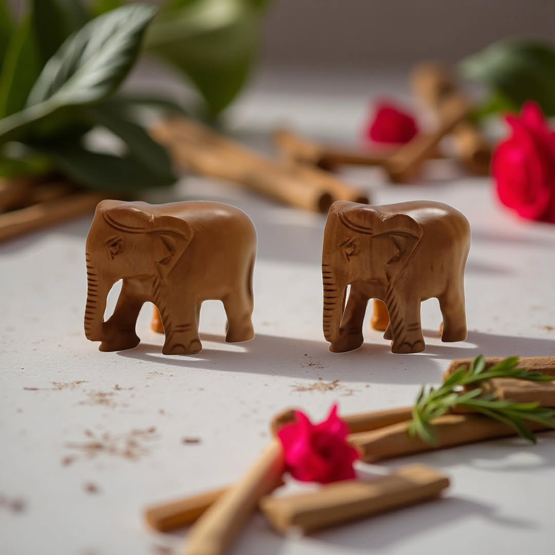 Sandalwood Elephant Pair (1 inch) (Heartwood) - Image 2