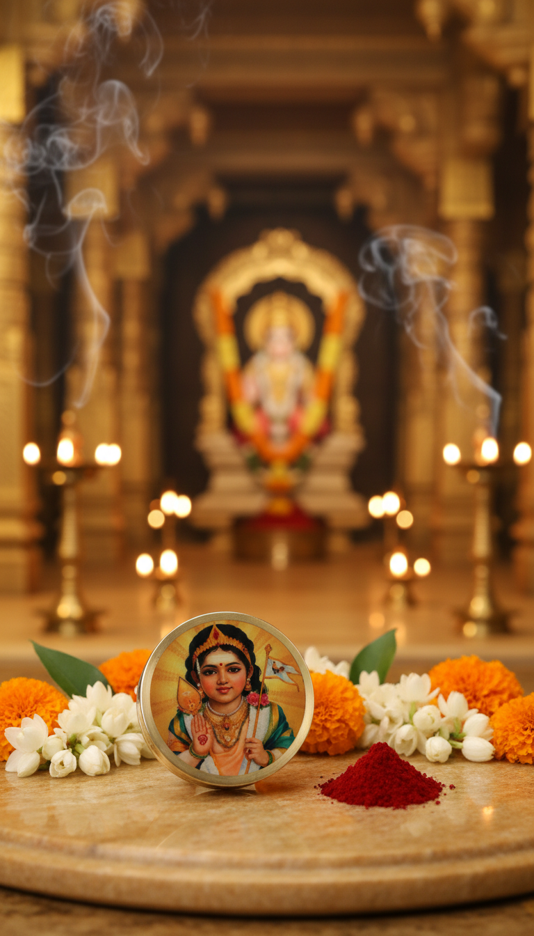 Brass Murugan Kumkum Box - Image 4